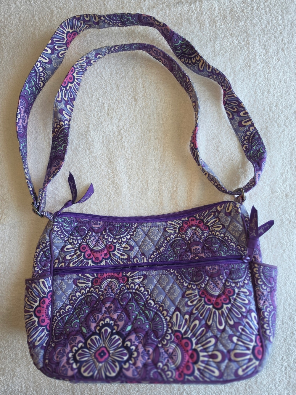 Vera Bradley Purple Floral Quilted Crossbody with Pink Accents